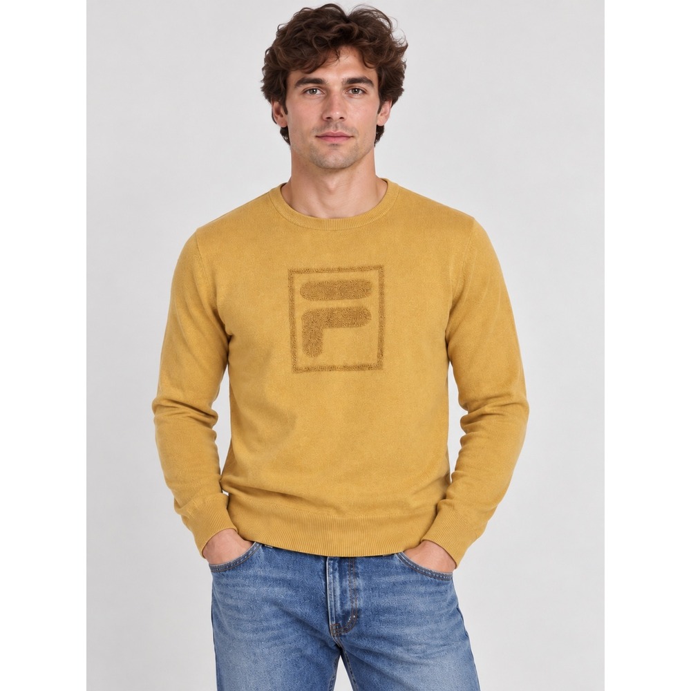Fila White Line Mustard Yellow Gold Logo Knit Sweater Small